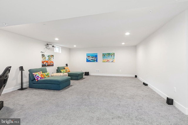 living room with light colored carpet