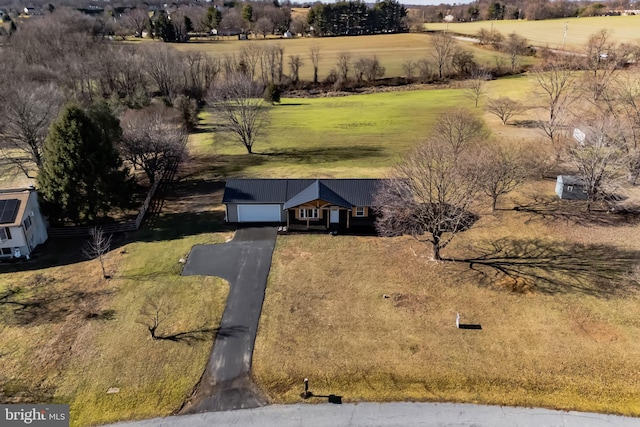 drone / aerial view with a rural view