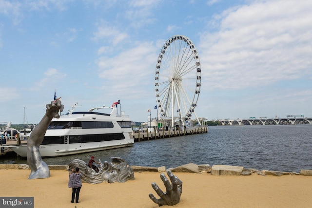 view of dock with a water view