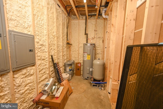 utility room with water heater and electric panel