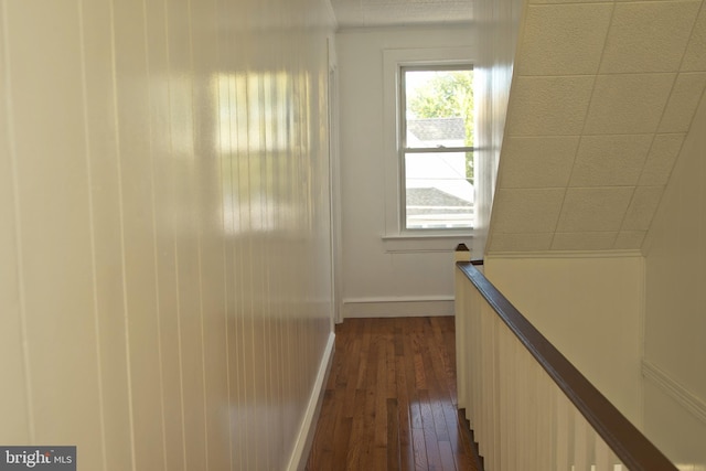 corridor featuring dark wood-type flooring