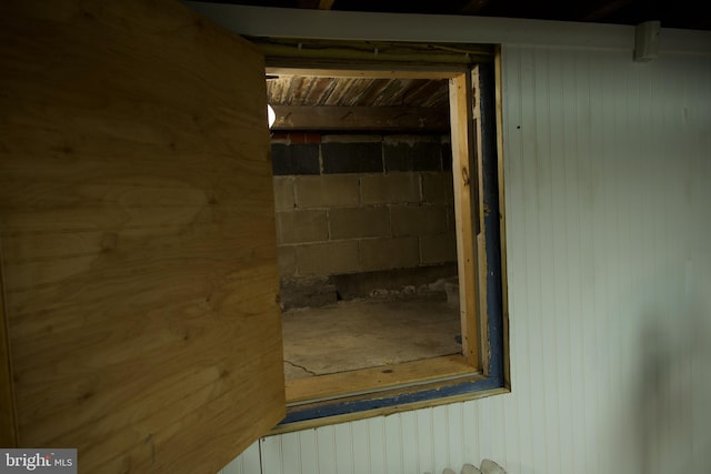 interior space with wooden walls