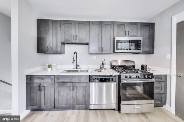 kitchen featuring light hardwood / wood-style floors, sink, and stainless steel appliances