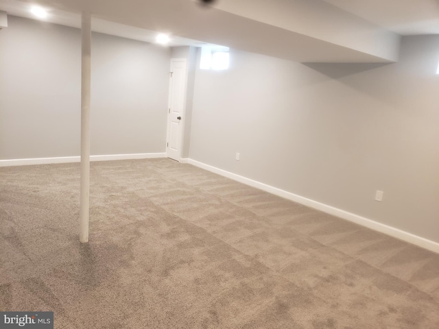 basement with carpet floors