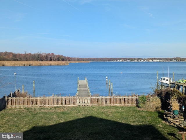 property view of water with a boat dock