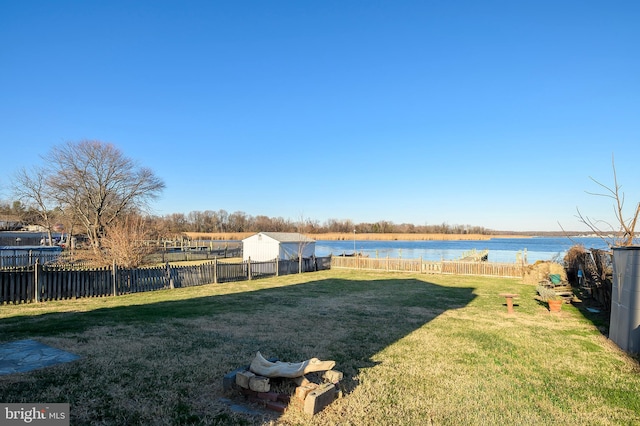 view of yard with a water view