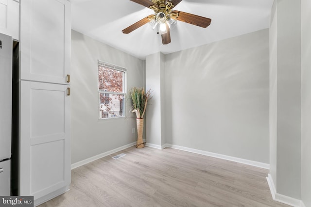 spare room featuring ceiling fan and light wood-type flooring