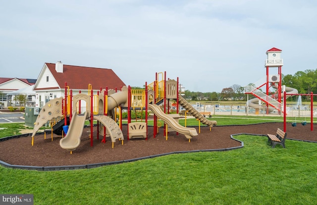 view of playground featuring a lawn