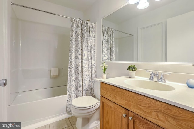 full bathroom with vanity, toilet, and shower / bath combo with shower curtain