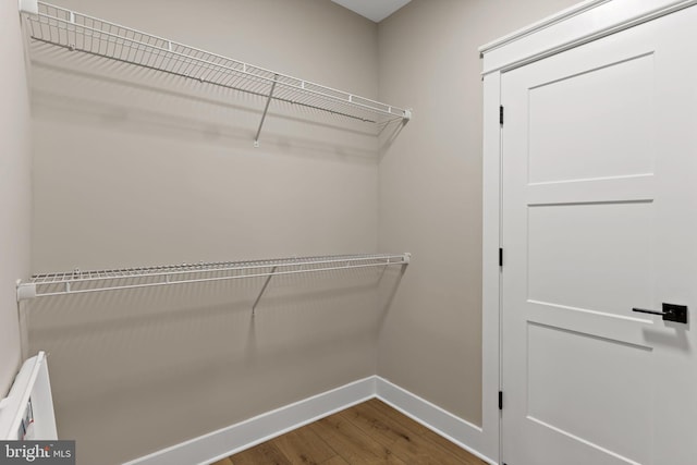 walk in closet with hardwood / wood-style flooring