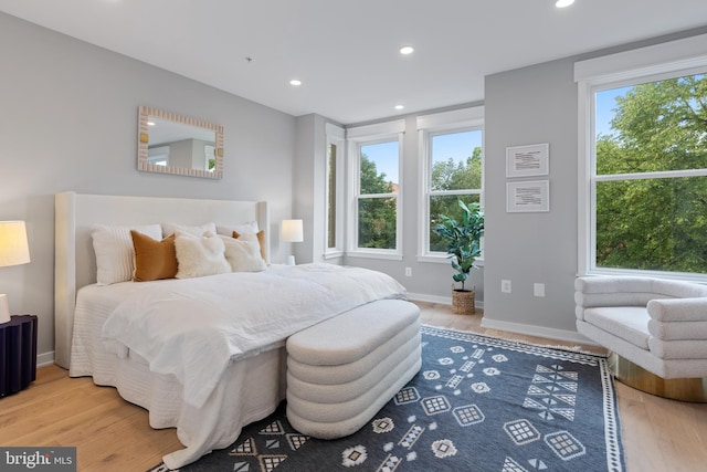 bedroom featuring wood-type flooring and multiple windows