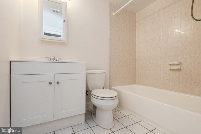 full bathroom featuring tile patterned flooring, vanity, bathing tub / shower combination, and toilet