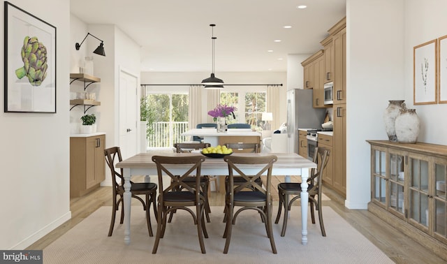 dining space with light hardwood / wood-style flooring