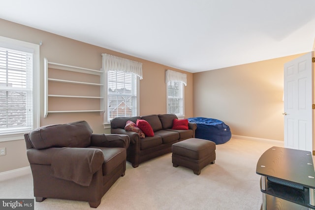 living room with light carpet