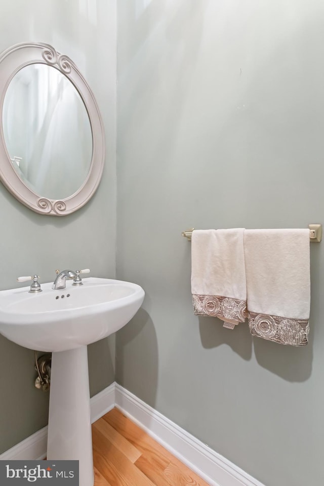 bathroom with wood-type flooring and sink