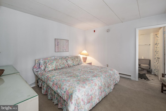 carpeted bedroom with a baseboard radiator