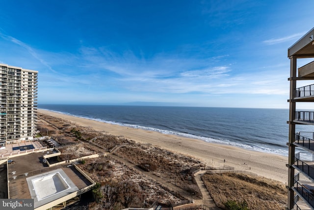 property view of water with a beach view