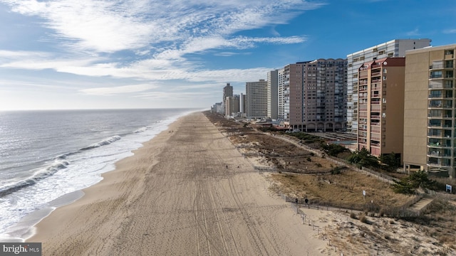 property view of water featuring a beach view