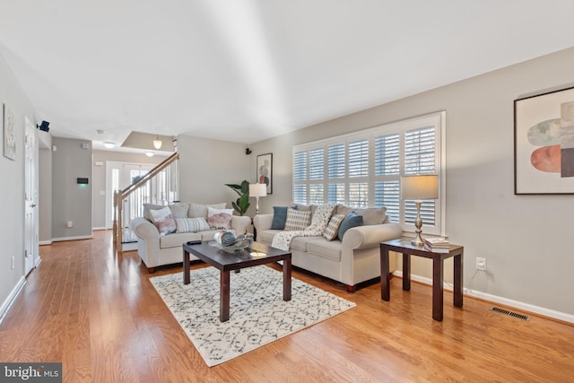 living room featuring light hardwood / wood-style floors