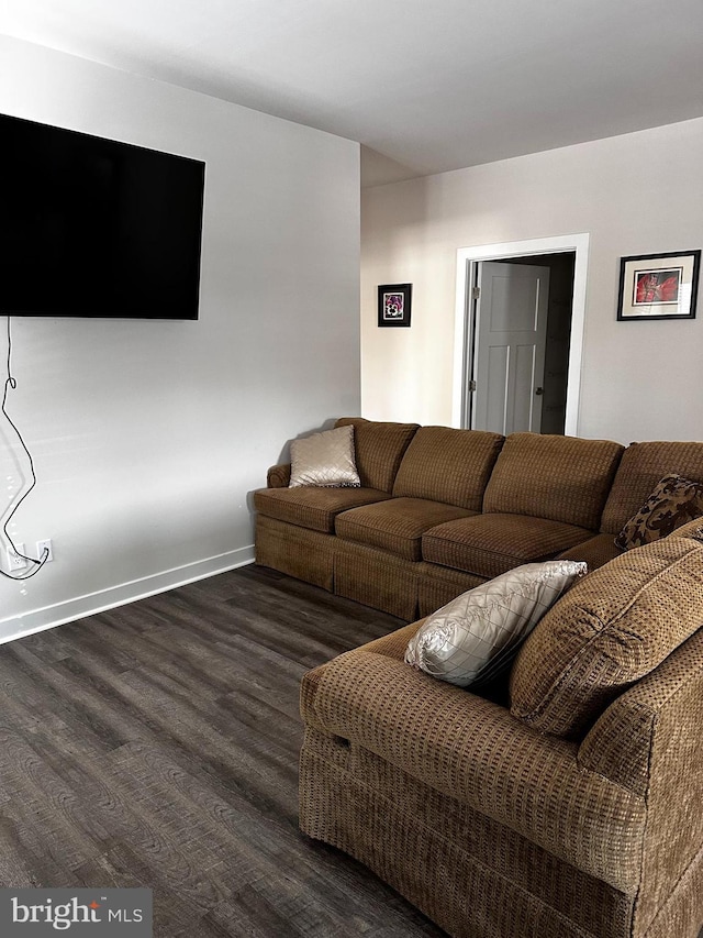 living room featuring dark wood-type flooring