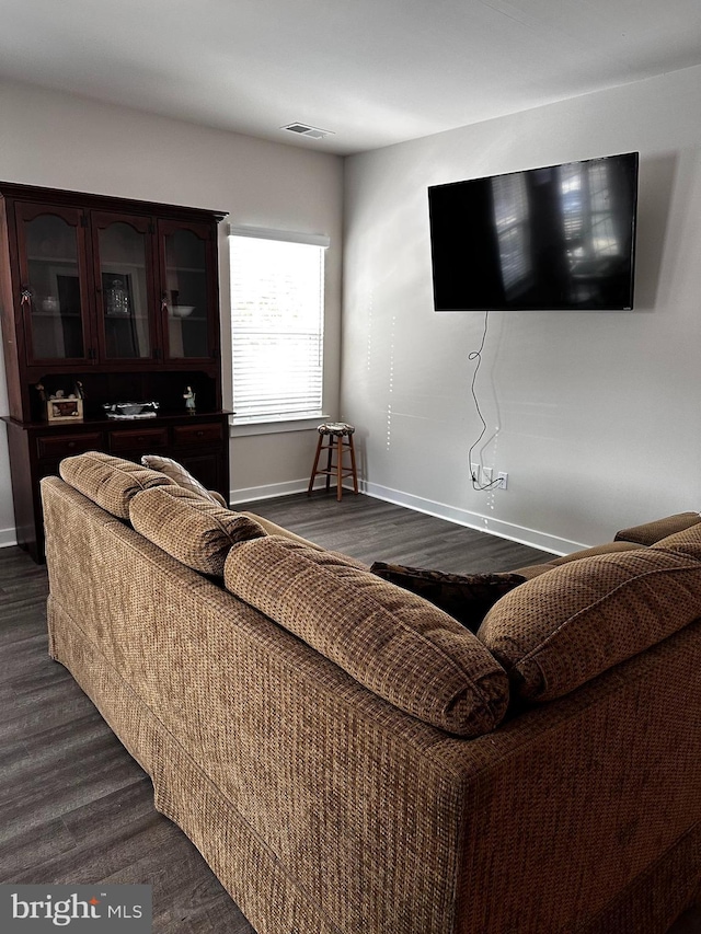 living room featuring dark hardwood / wood-style flooring