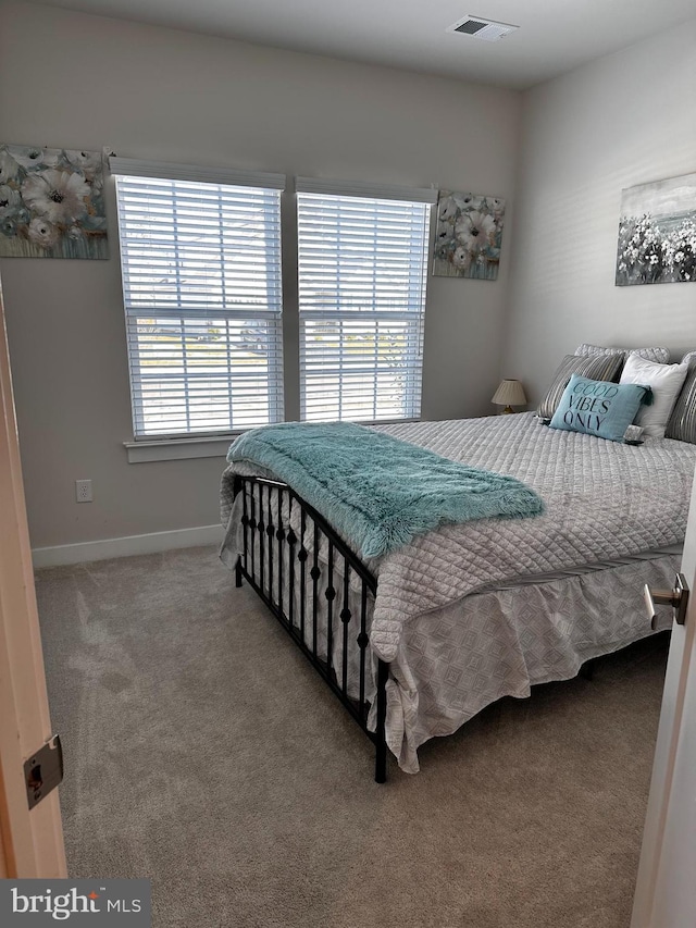 carpeted bedroom featuring multiple windows