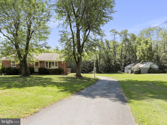 ranch-style house with a front lawn