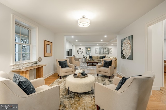 living room with light hardwood / wood-style flooring