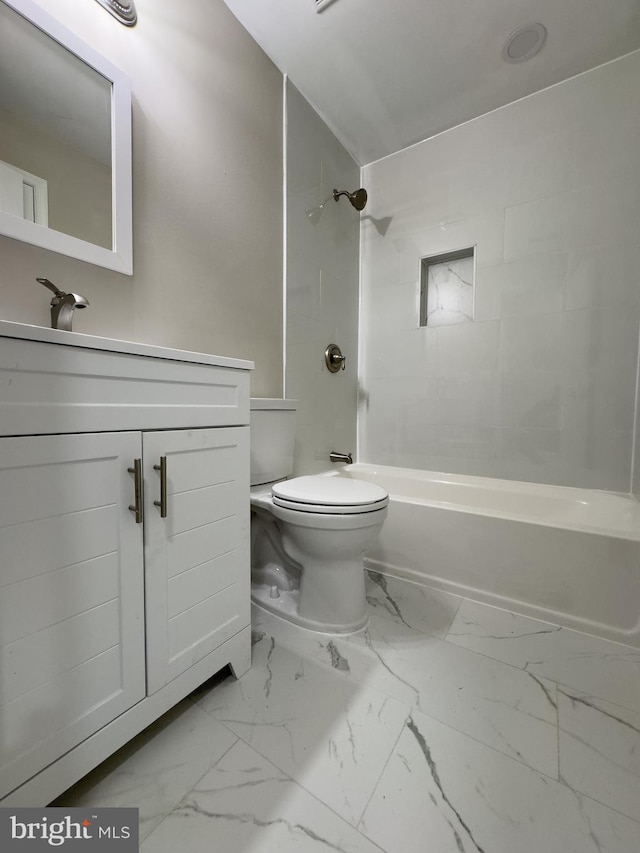 full bathroom featuring vanity, toilet, and shower / tub combination