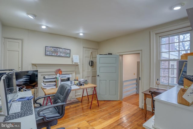 office area featuring light hardwood / wood-style floors