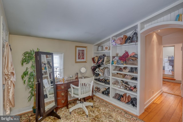 office area with hardwood / wood-style flooring