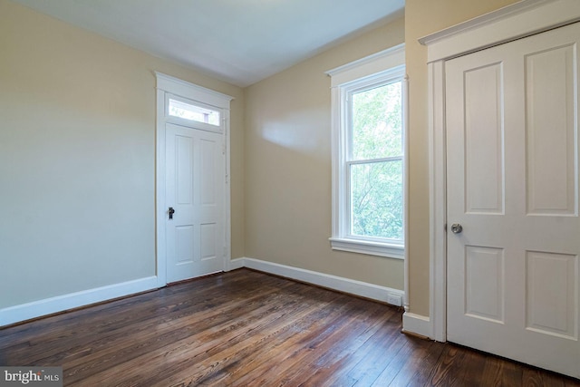 entrance foyer with a wealth of natural light and dark hardwood / wood-style floors