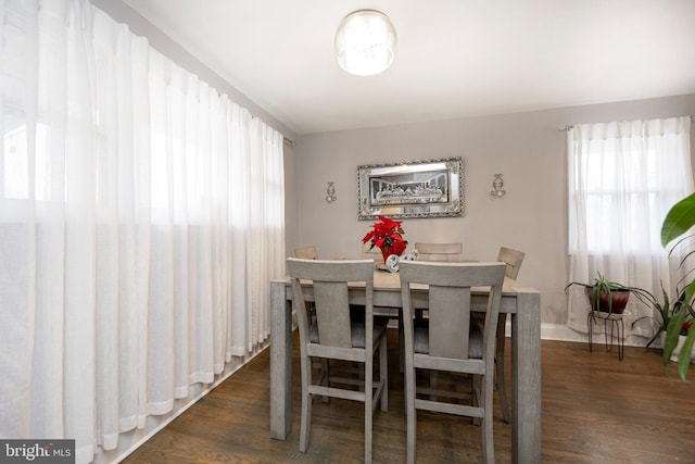 dining area with dark hardwood / wood-style flooring