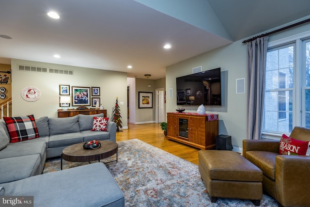 living room featuring light wood-type flooring