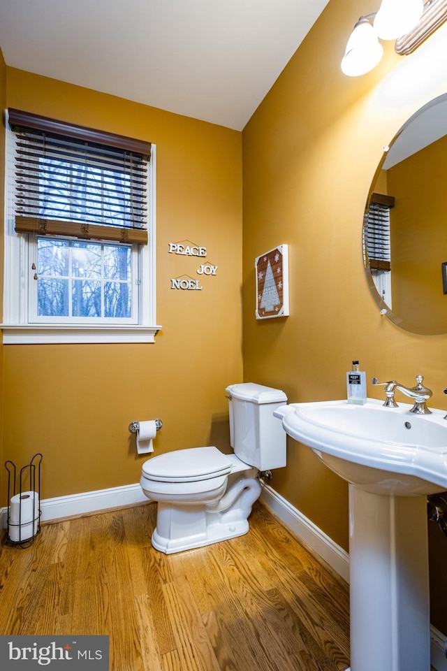 bathroom with sink, toilet, and hardwood / wood-style flooring