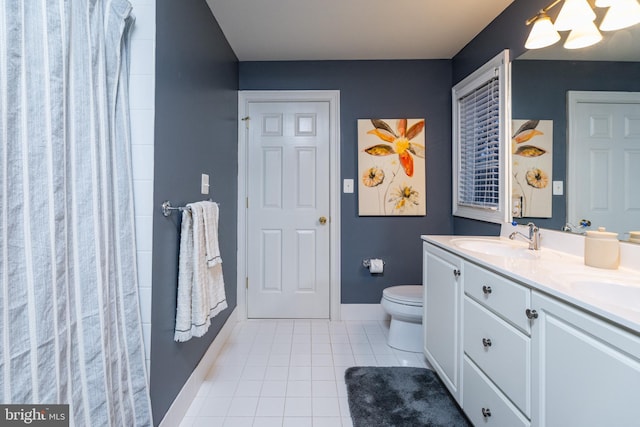 bathroom with tile patterned flooring, vanity, and toilet