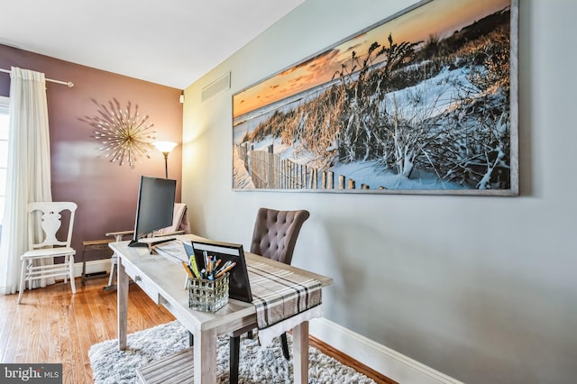 home office featuring hardwood / wood-style floors