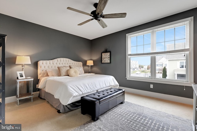 bedroom featuring carpet floors and ceiling fan