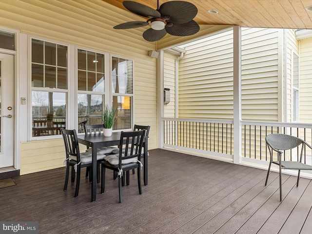 sunroom featuring wood ceiling and ceiling fan