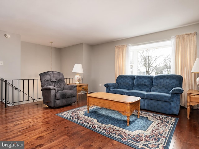 living room with dark wood-type flooring