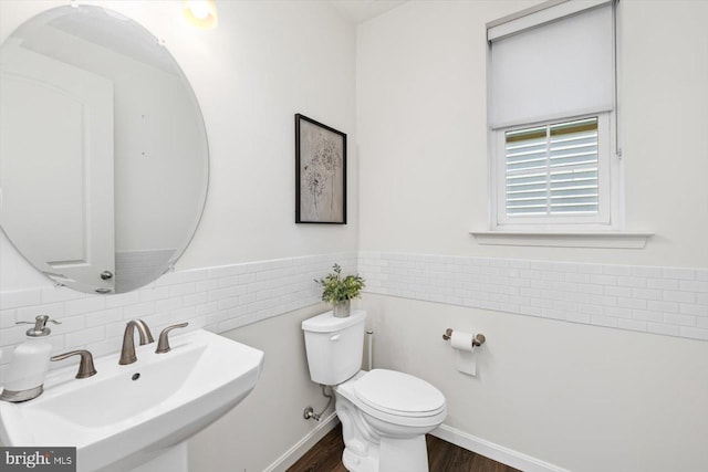 bathroom featuring sink, wood-type flooring, and toilet