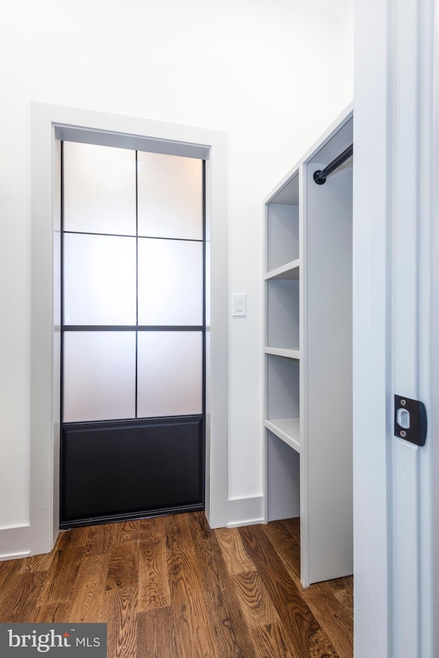 walk in closet featuring dark wood-type flooring