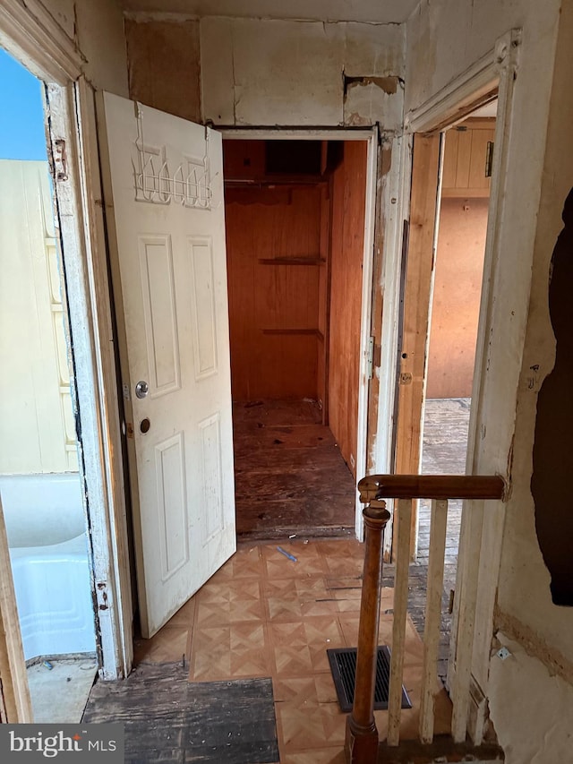 hallway featuring light parquet floors