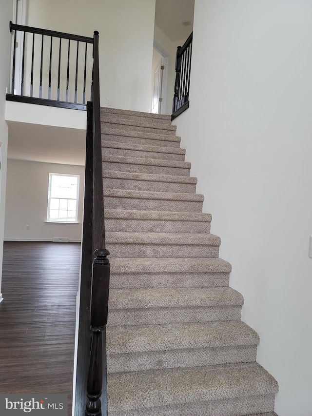 stairway with wood-type flooring