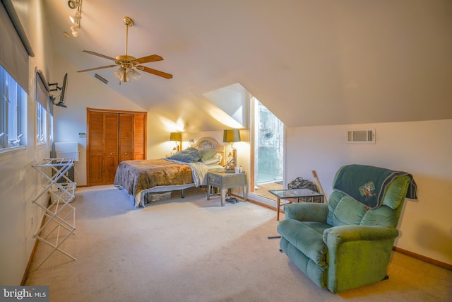 bedroom with carpet, a closet, and multiple windows