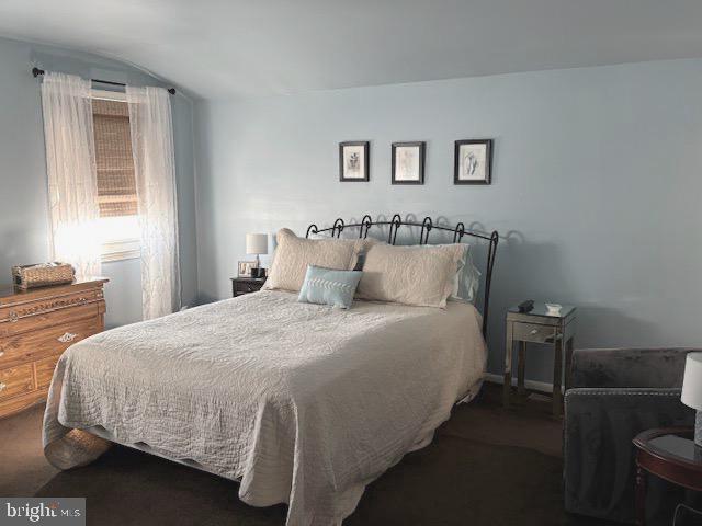 bedroom featuring lofted ceiling