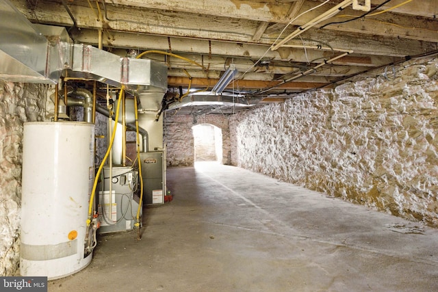 basement featuring water heater