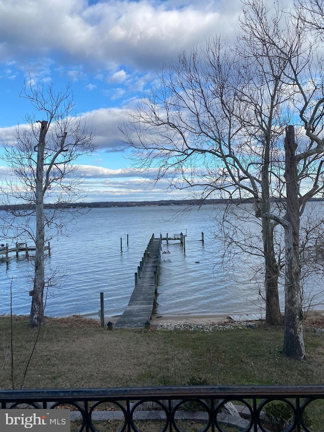 property view of water featuring a dock