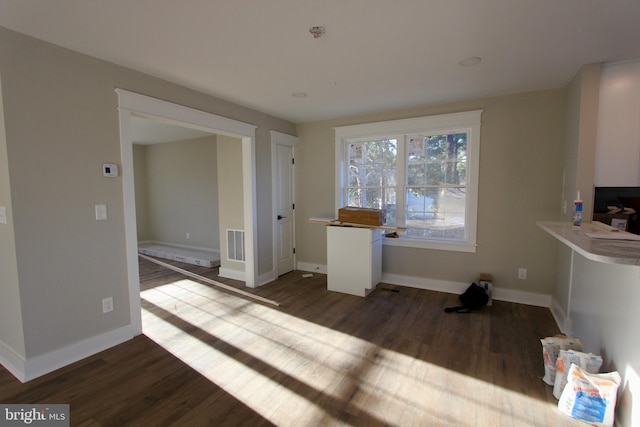 interior space with dark hardwood / wood-style floors