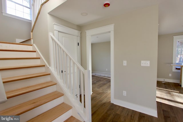 staircase featuring hardwood / wood-style floors